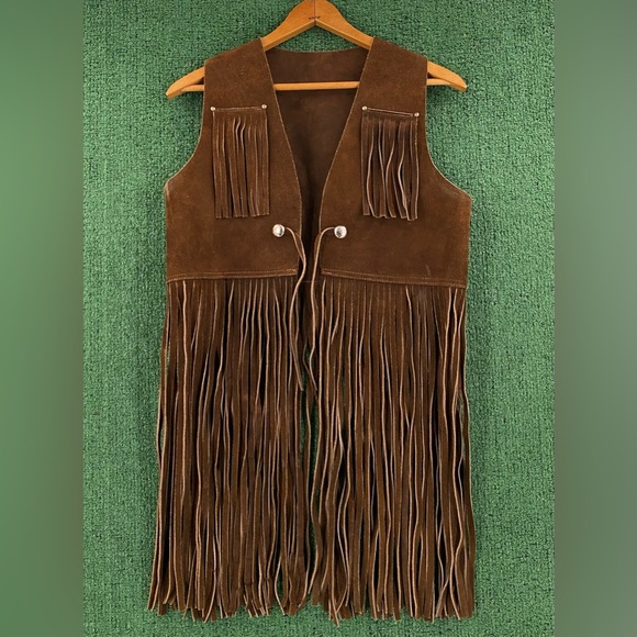 Vintage Jackets & Blazers - Vintage 70’s Suede Long Fringe Heavyweight Vest Metal Hardware Women’s Sz Medium